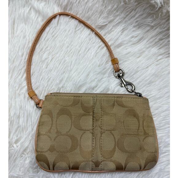 Coach Handbags - COACH Tan Signature Canvas Wristlet